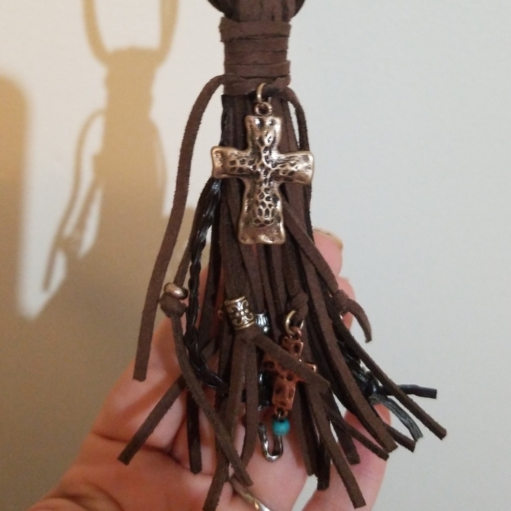 Suede rope cross necklace